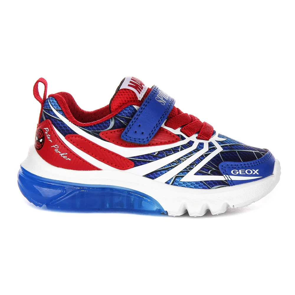 Geox Girls Multicolor Kids Sneakers, 34 Eu, Spider-Man Kids Mesh Trainers Navy Red