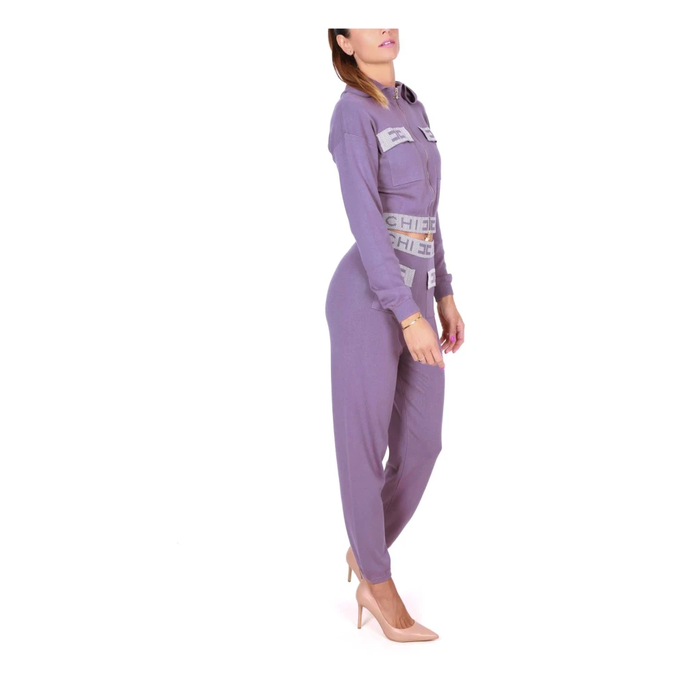 Elisabetta Franchi Paarse Gebreide Jogger Broek Purple Dames