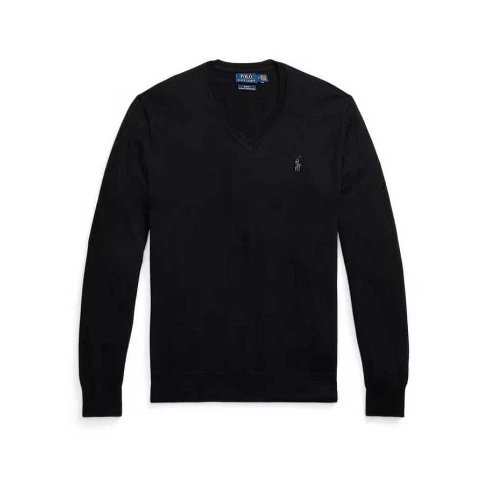 Polo Ralph Lauren Men's Black Wool Jumper - V-Neck Knitwear - 2XL - Knitwear