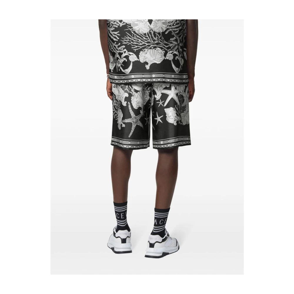 Versace Zwarte Barocco Sea Print Zijden Shorts Black Heren
