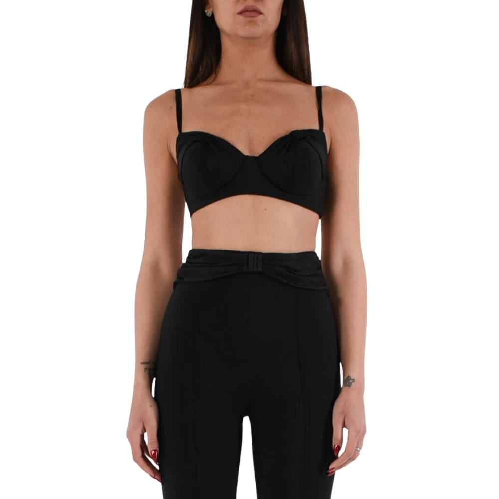 Elisabetta Franchi Satijnen Strik Crepe Top Black Dames