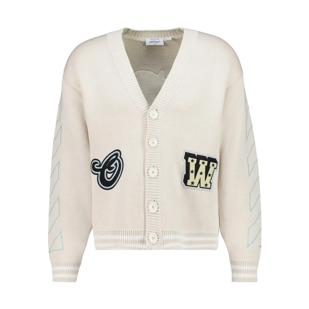 Off White Beige Cardigans, Male, Xs, Cream Star Varsity Knit Cardigan