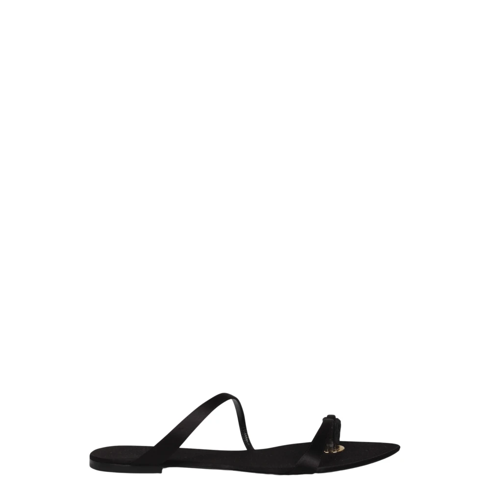 Saint Laurent Lyxig Satin Almond Toe Slides Black, Dam