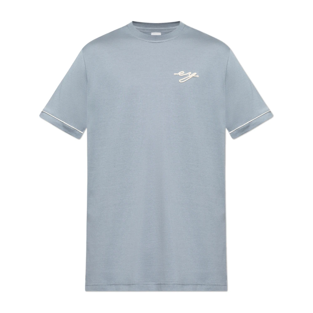Eleventy Katoenen T-shirt met geborduurd logo Blue Heren