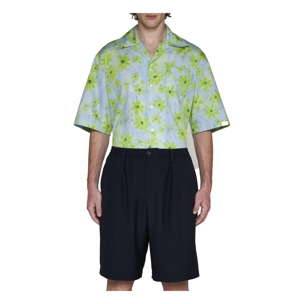 Marni Navy Blauw Wol Plooi Shorts Black Heren
