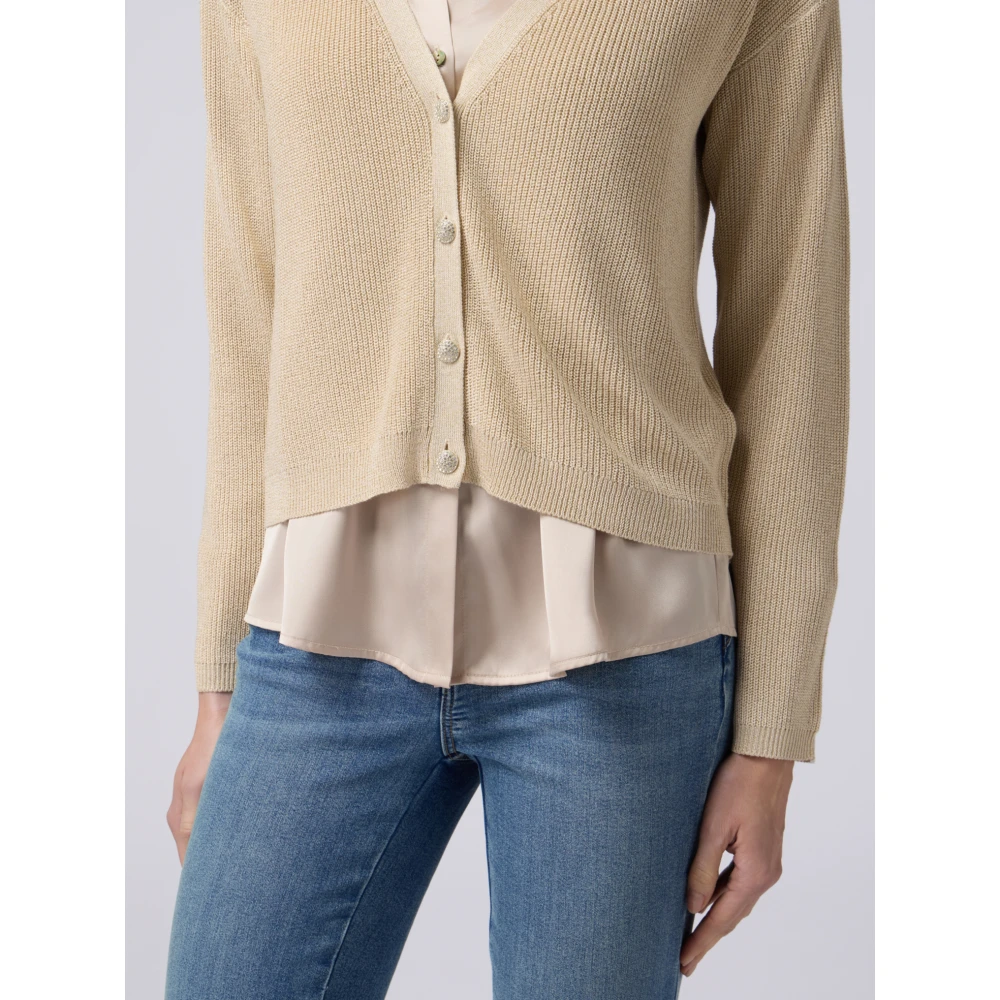 Oltre Lurex vest met sierknopen Beige Dames