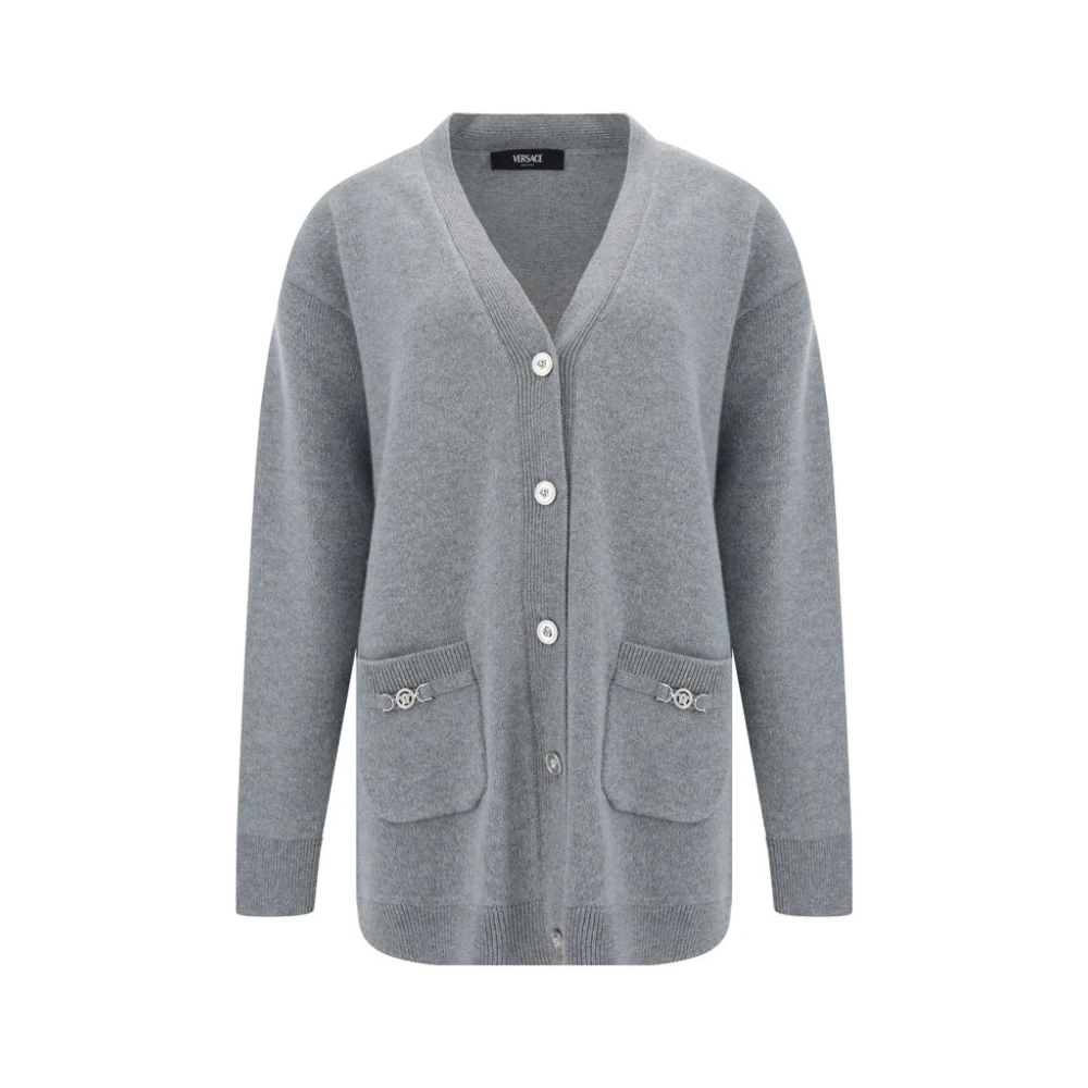 Versace Lange Wollen Vest met Knoopsluiting Gray Dames
