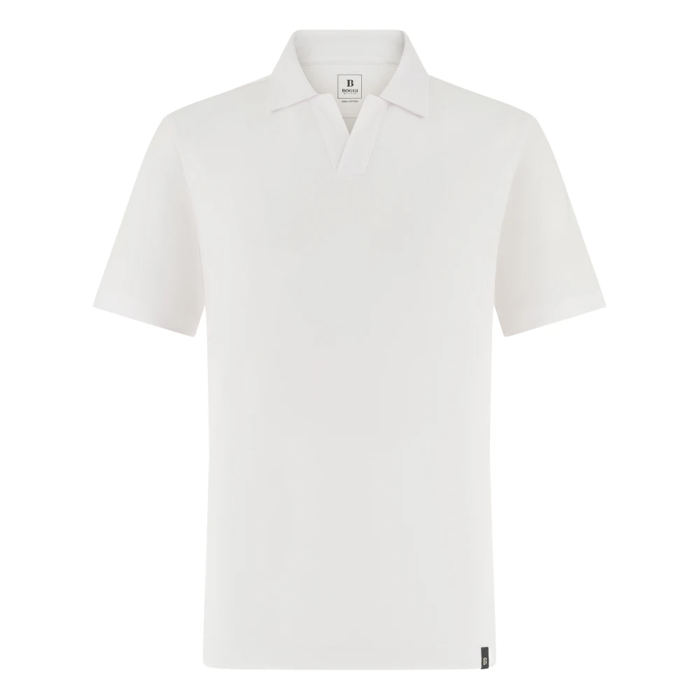 Boggi Milano Herren White,Blue,Beige Pima Pique Open Collar Polo,Pima Piqué Polo Mit Offenem Kragen,Pima Piqué Poloshirt Mit Offenem Kragen