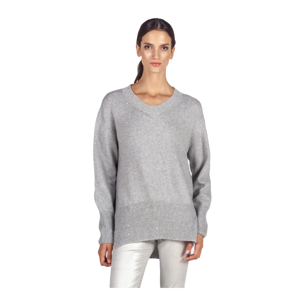 Liviana Conti Paillettenversierde V-halssweater in grijs Gray Dames