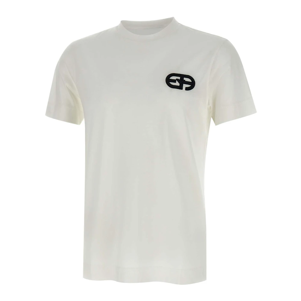Emporio Armani Wit Katoenen T-shirt met Logo Borduurwerk White Heren