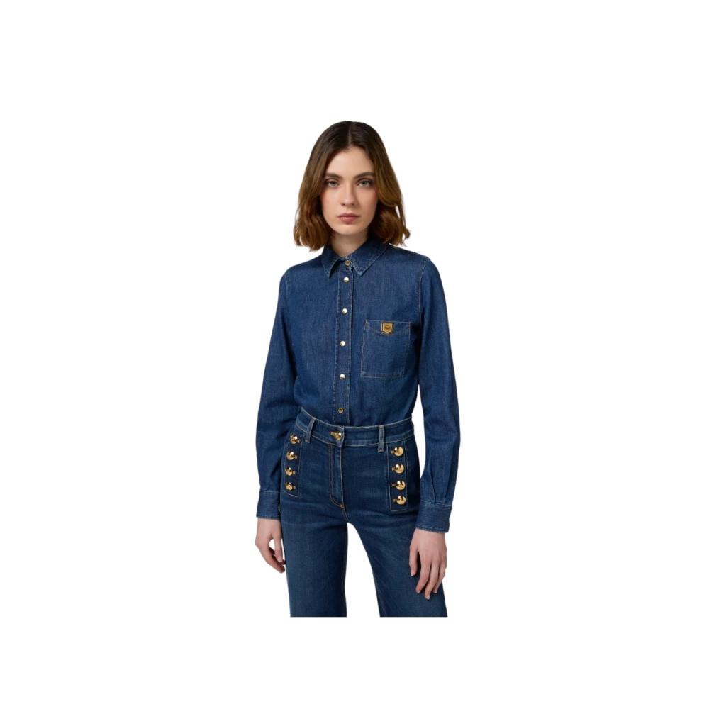 Elisabetta Franchi Denim Shirt Mode Model Blue Dames