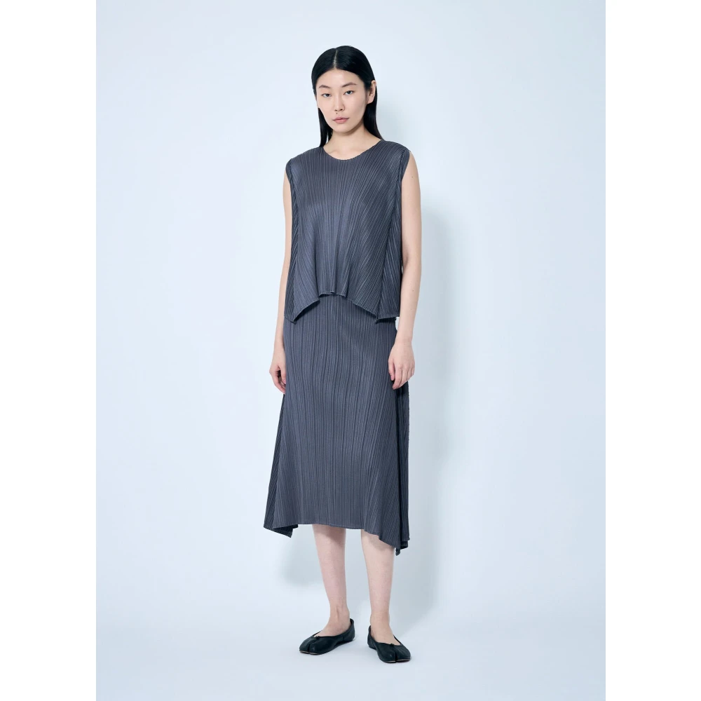 Issey Miyake Geplooide Vierkante Rok Elastische Tailleband Gray Dames