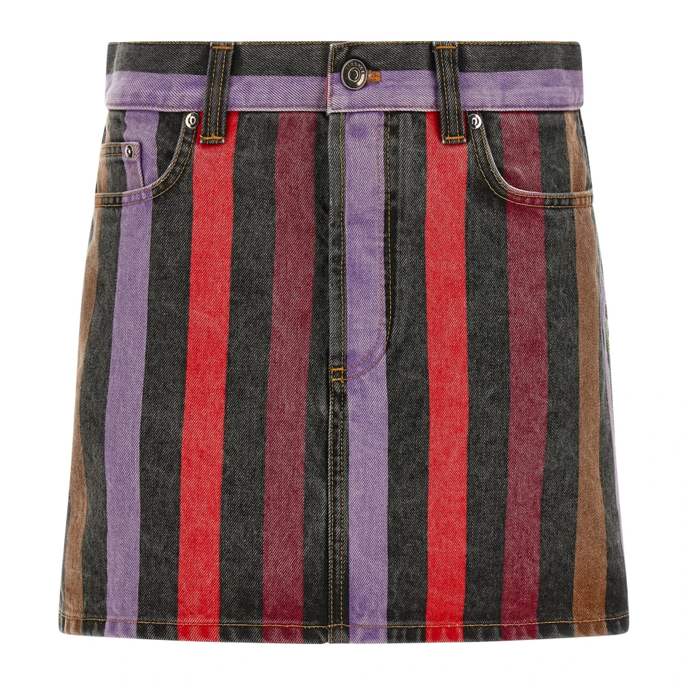 Versace Kvinno Multicolor Kjolar Dam, S, Bomull, Tvättad Randig Bomullsdenim Minikjol