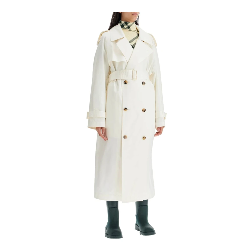 Burberry Witte Zijden Trenchcoat Elegant Stijlvol White Dames