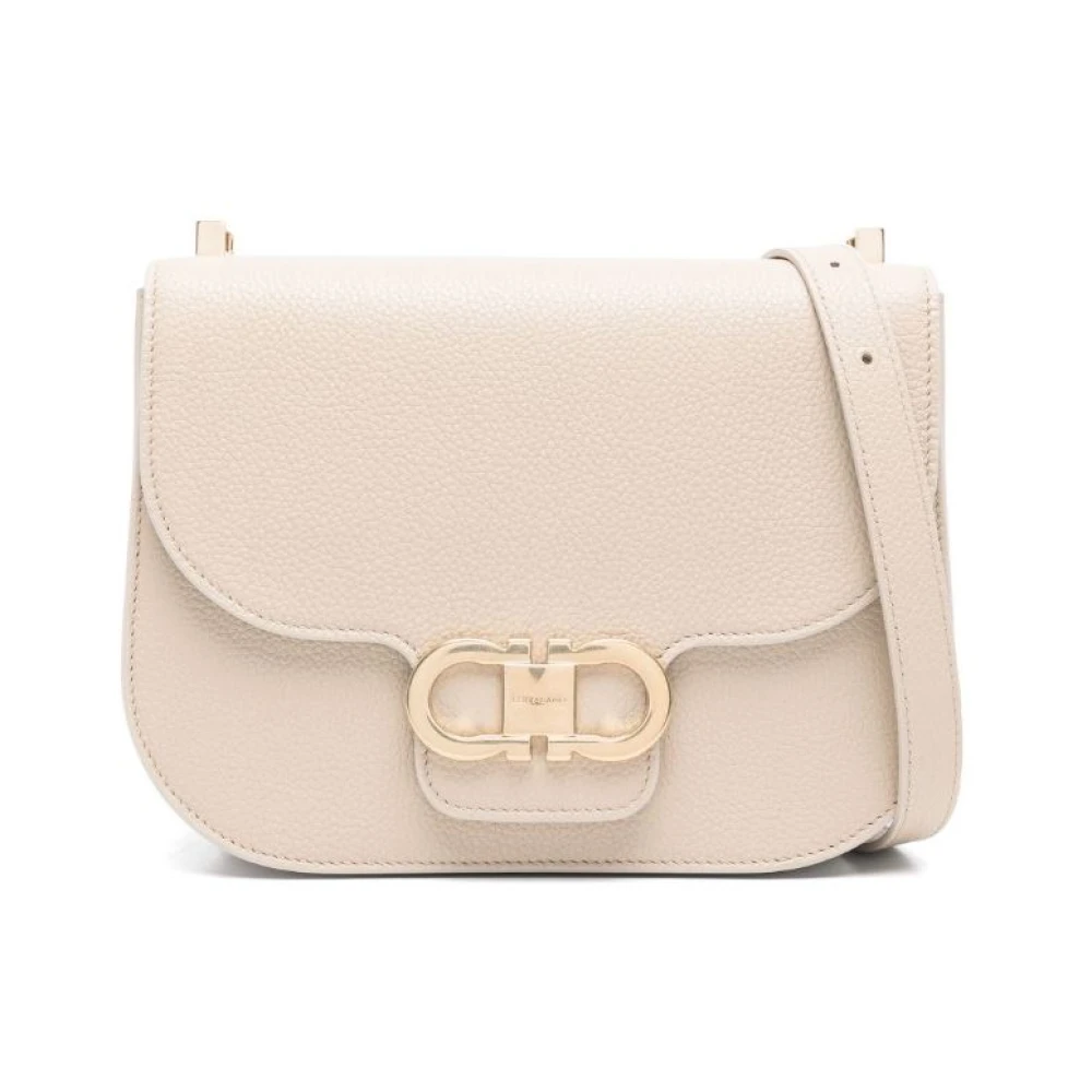Salvatore Ferragamo Steen Dubbele Gancio Flap Tas Beige Dames