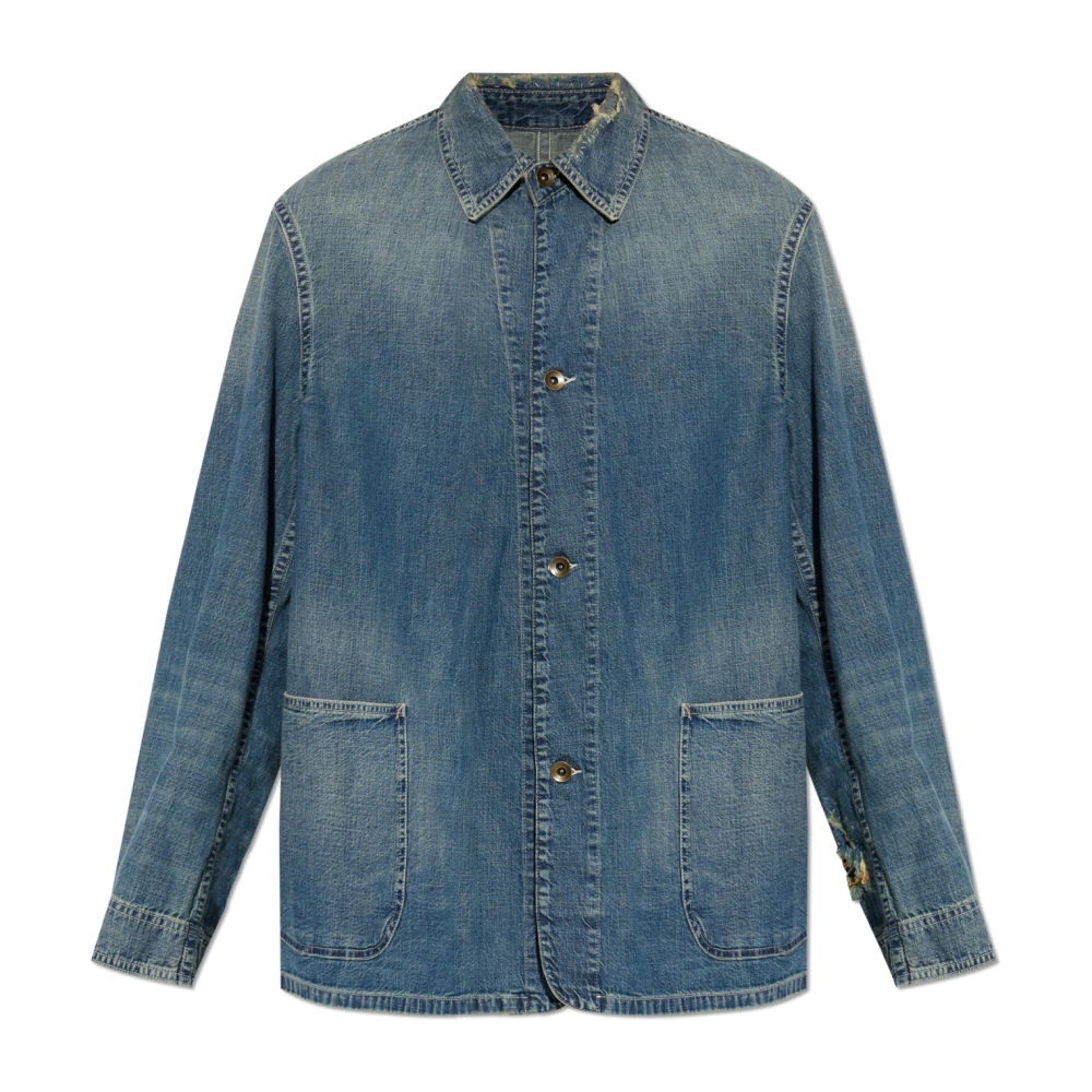 Maison Margiela Men's Blue Denim Shirt With Vintage Effect - Denim Shirts - L - Shirts