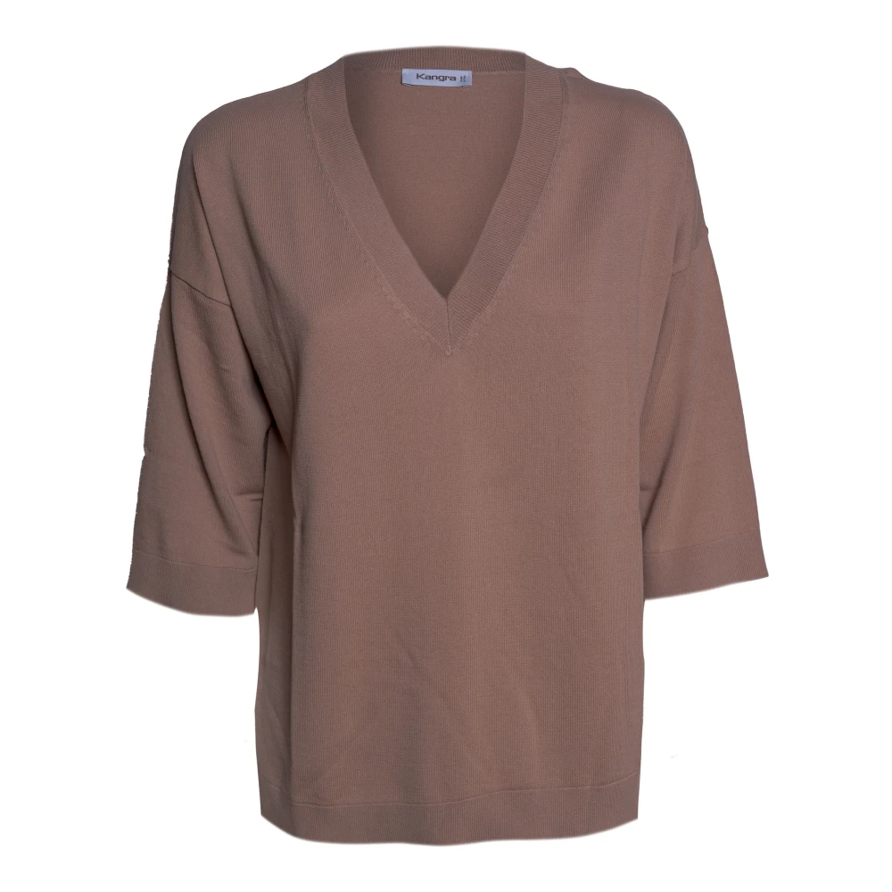 Kangra Women's Brown V-Neck Knitwear, S, V-Neck Knitwear