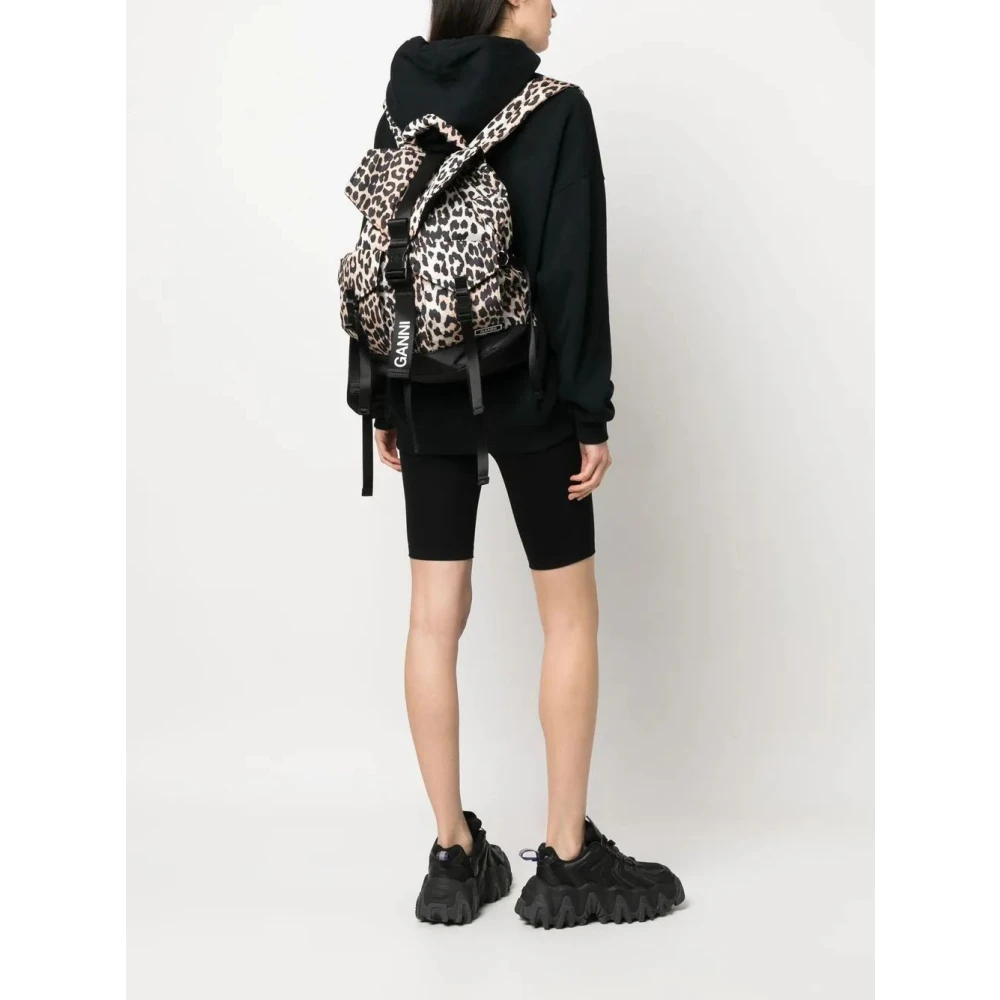 Ganni Leopard Tech Rugzak Print Multicolor Dames