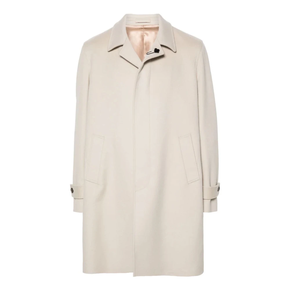 Lardini Ivoor Wollen Jas met Broche Detail White Heren