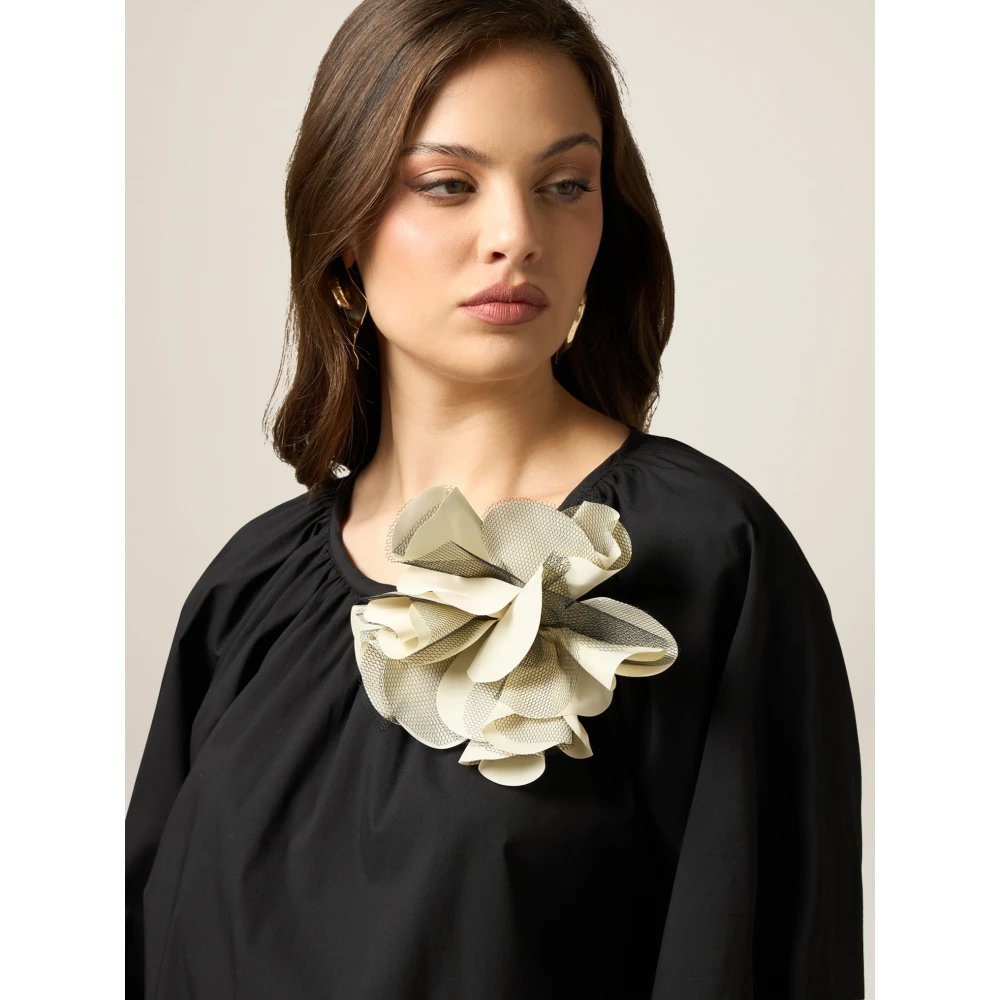 Oltre Katoenen Blouse met Broche Black Dames