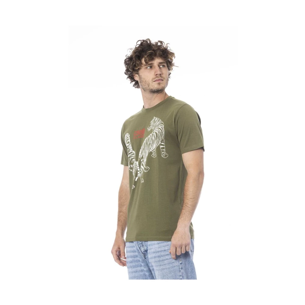 Cavalli Class Logo Print Ronde Hals T-Shirt Green Heren