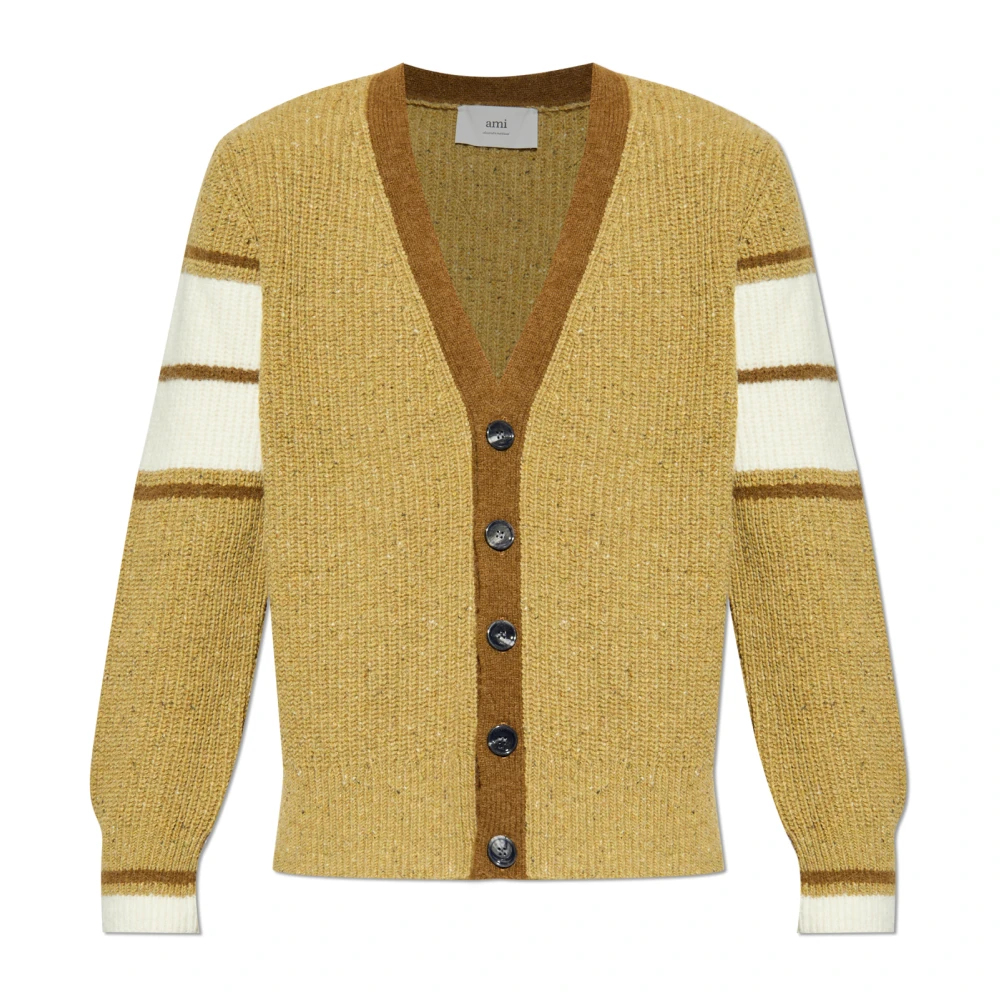 Ami Paris Herr Grön Stickade Tröjor S, V-Neck Cardigan