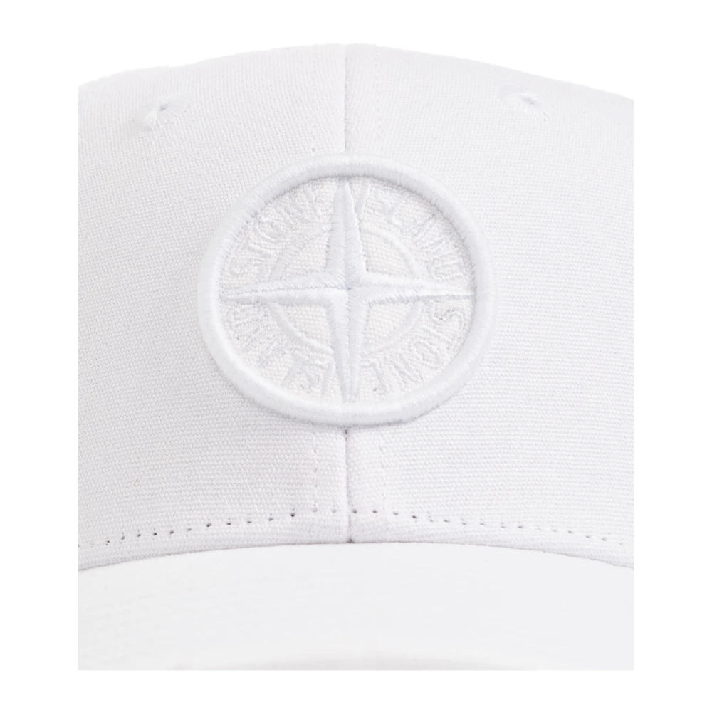 Stone Island Witte Geborduurde Logo Baseball Cap White Unisex