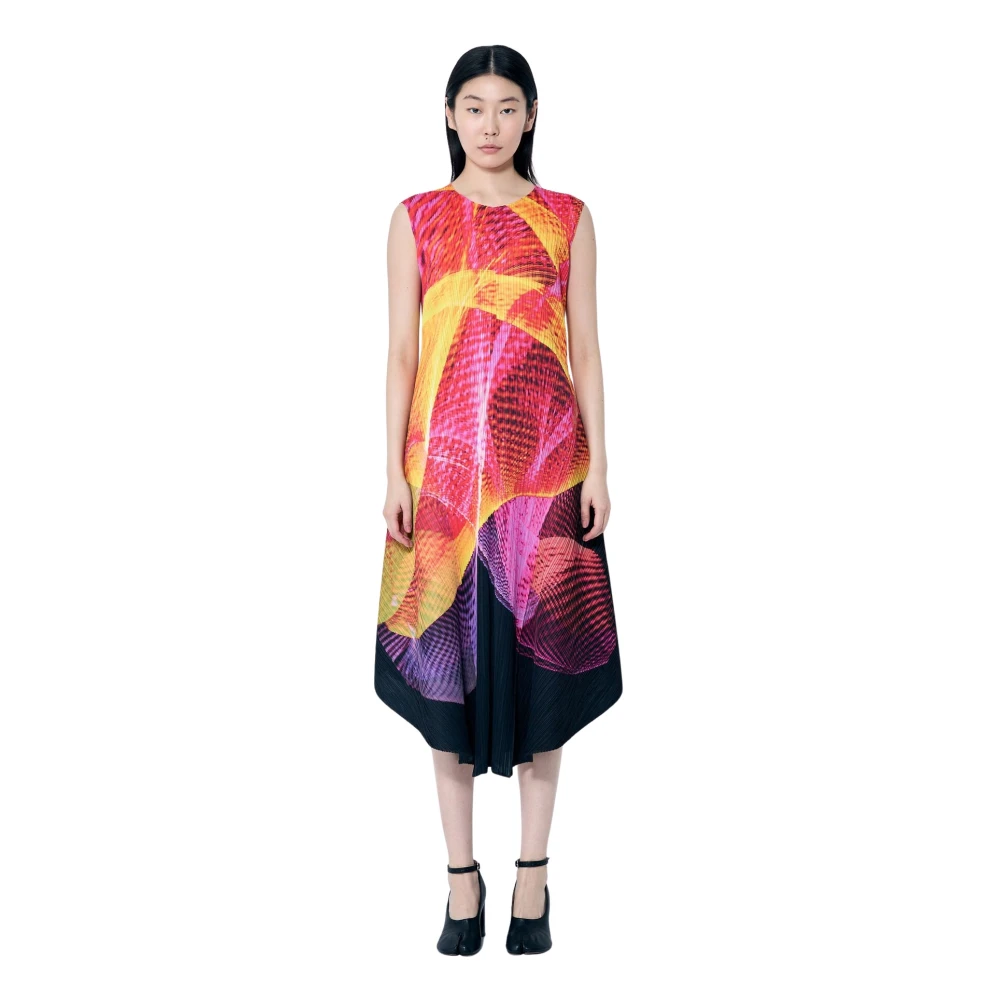 Issey Miyake Grafische Print Geplooide Jurk Multicolor Dames