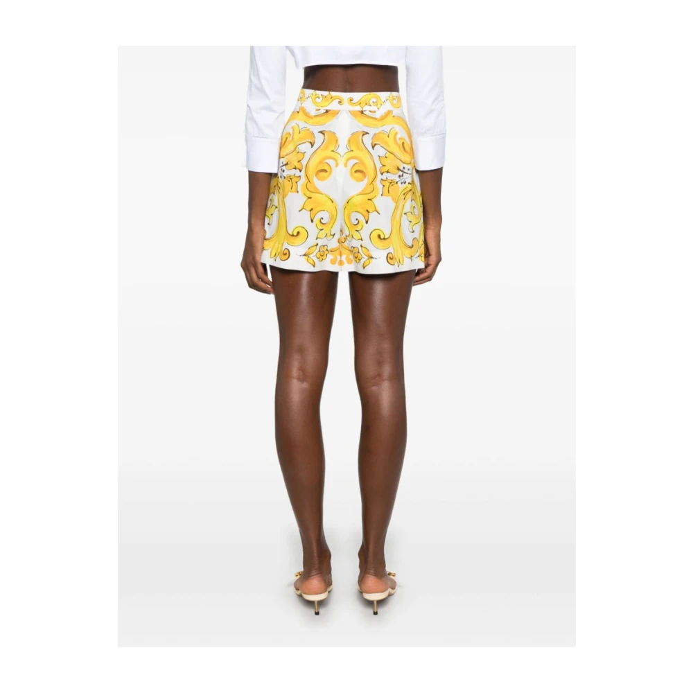 Dolce & Gabbana Gele Maiolica Katoenen Shorts Yellow Dames