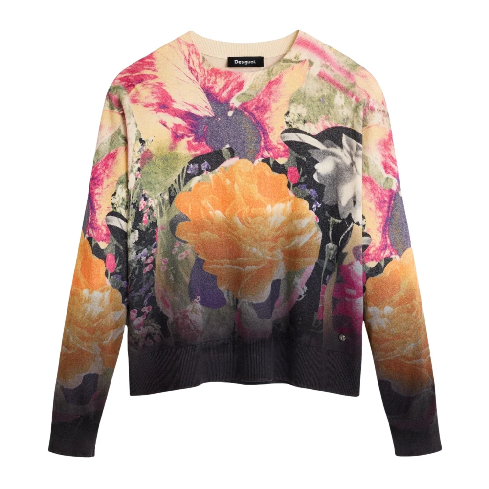 Desigual , Round-Neck Knitwear, Female, Multicolor, M, Jers Rose Degrade Lacroix Jumper