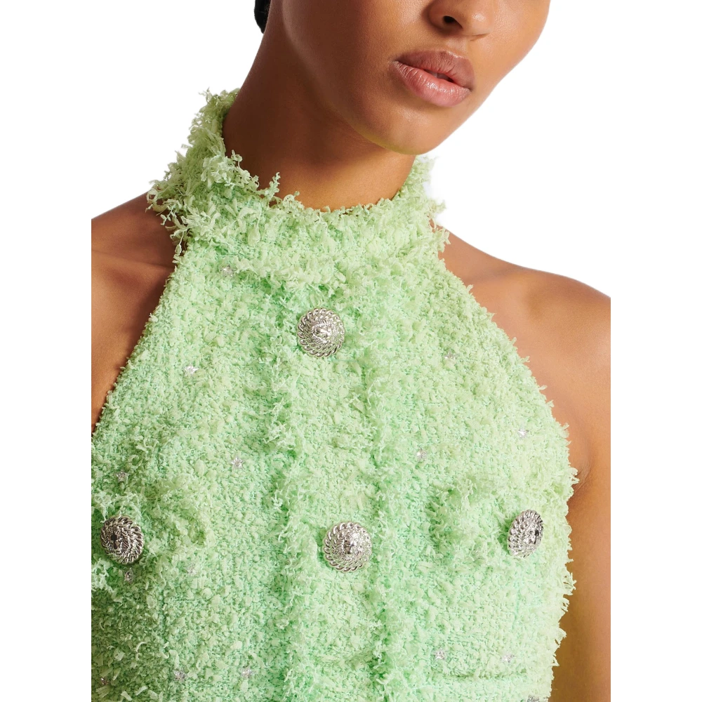 Balmain Mouwloze Tweed Jurk met Paisley Patroon Green Dames