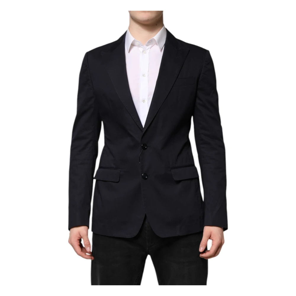 Dolce & Gabbana Mannelijk Blauw Kostuums Heren, M, Katoen, Donkerblauwe Taormina Blazer Jas