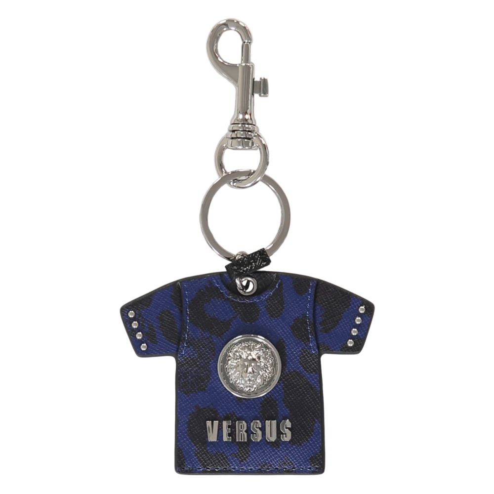 Versus Versace Stijlvolle Leren Sleutelhanger met Logodetail Blue Unisex