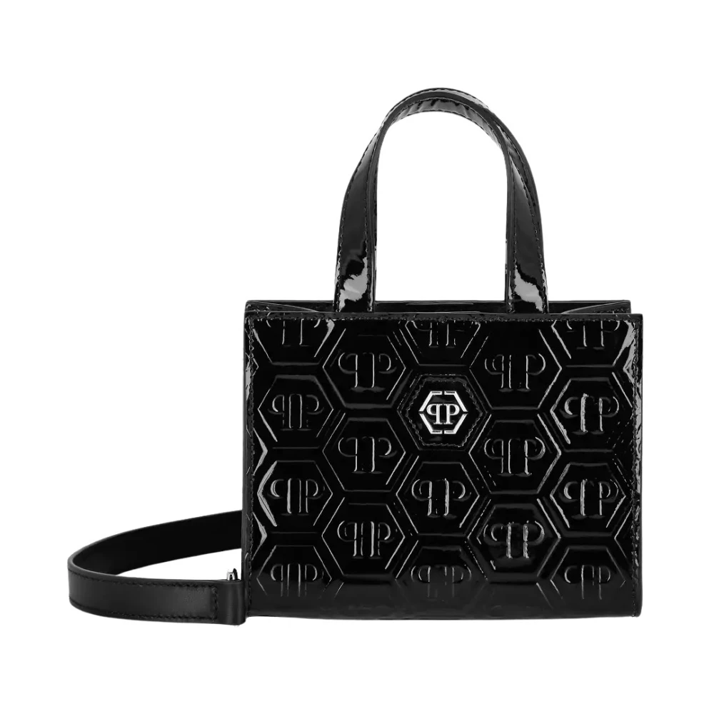Philipp Plein Monogram lak handtas met panterprint Black Dames