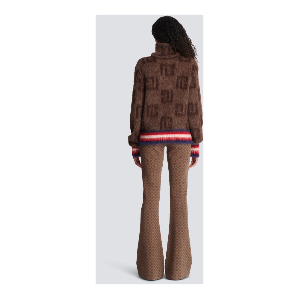 Balmain Geborstelde mohair trui met monogramprint Brown Dames
