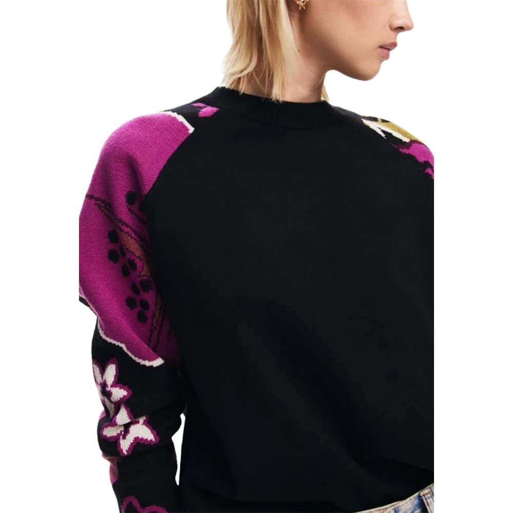Desigual Bloemen Lange Mouw Gebreid Zwart Black Dames
