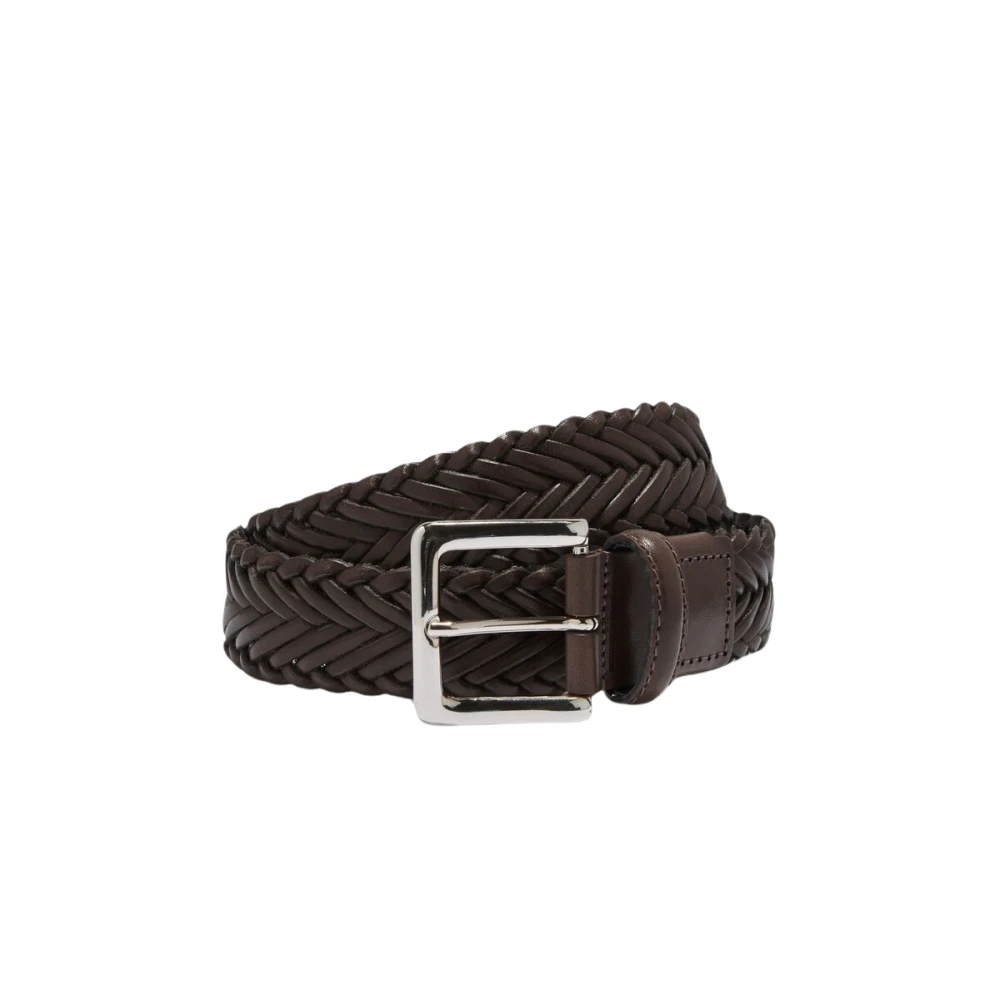 Scarosso Men's Brown Casual Dark Woven Leather Belt - Belts - 100 Cm - Accessories