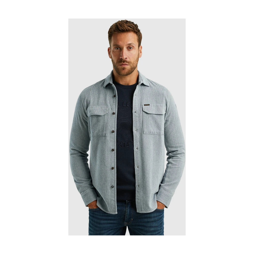 PME Legend Flanel Herringbo Lange Mouw Shirt Blue Heren