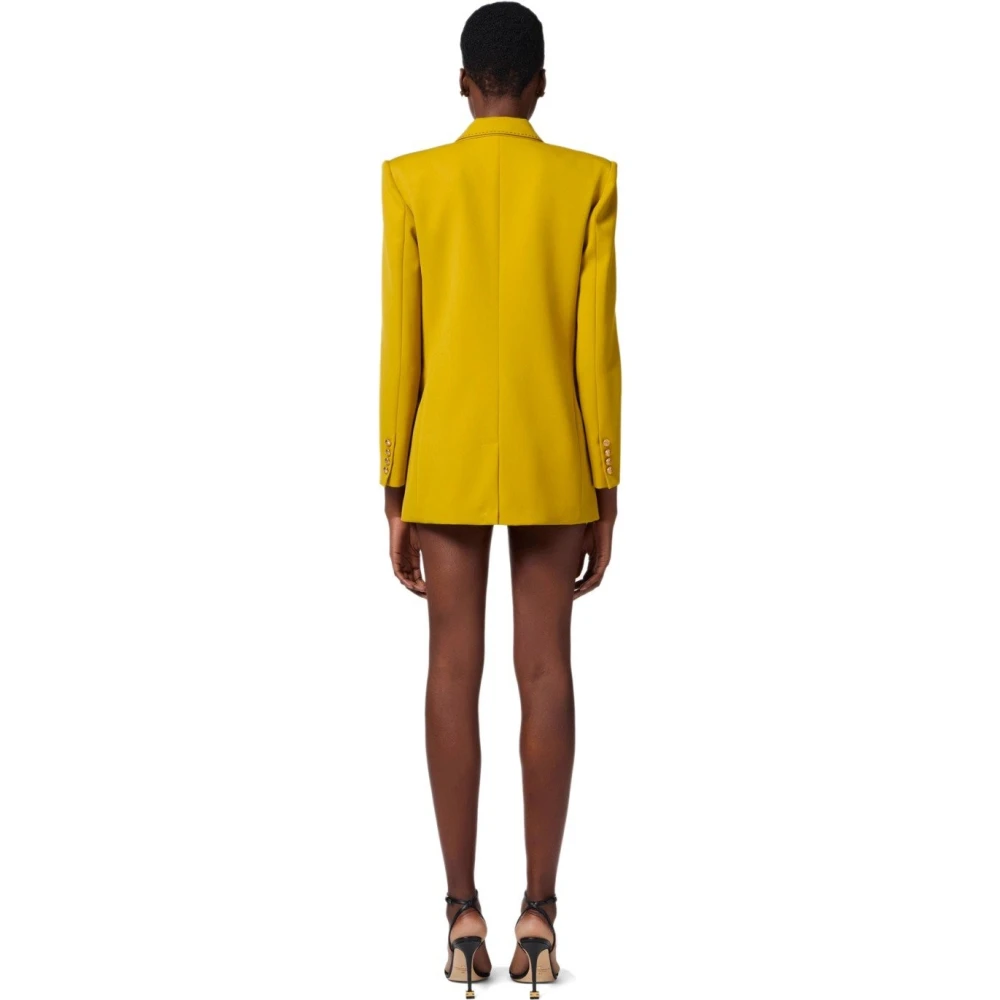 Elisabetta Franchi Curry Double-Breasted Jas met Gouden Knopen Yellow Dames