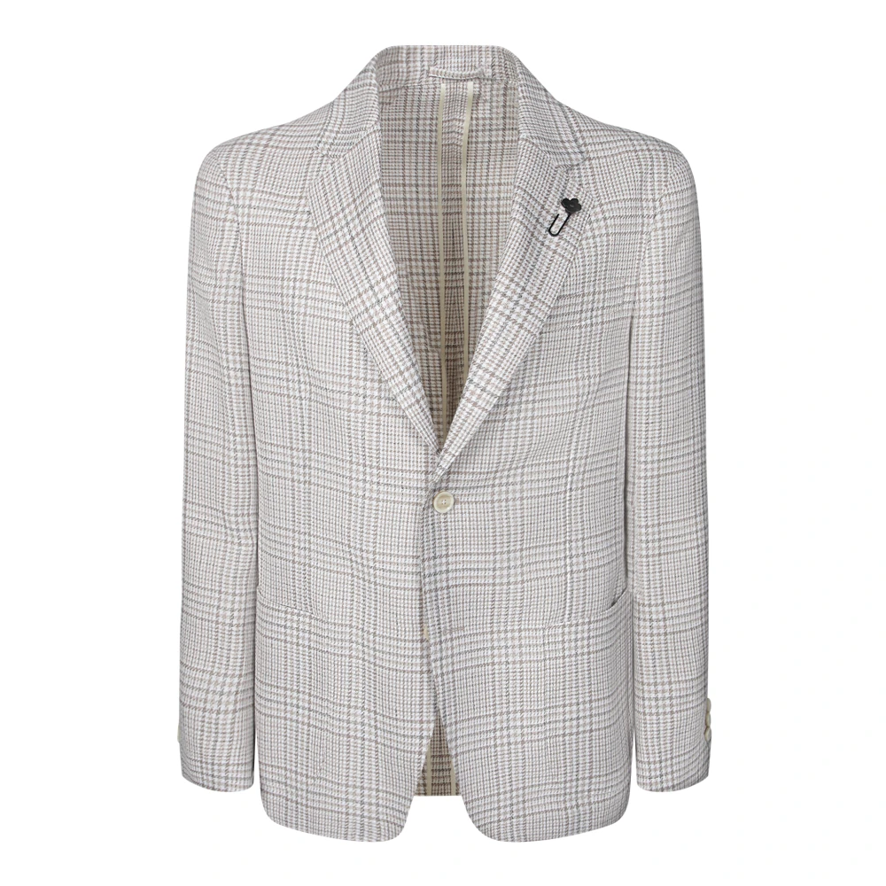 Lardini Beige Houndstooth Blazer Beige Heren