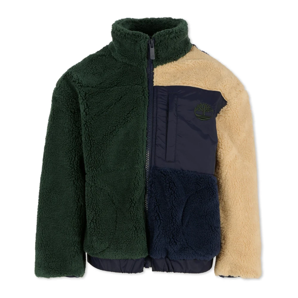 Timberland Multicolor Fleece Jackets, Unisex, 10 Y, Green Color-Block Faux Fur Jacket