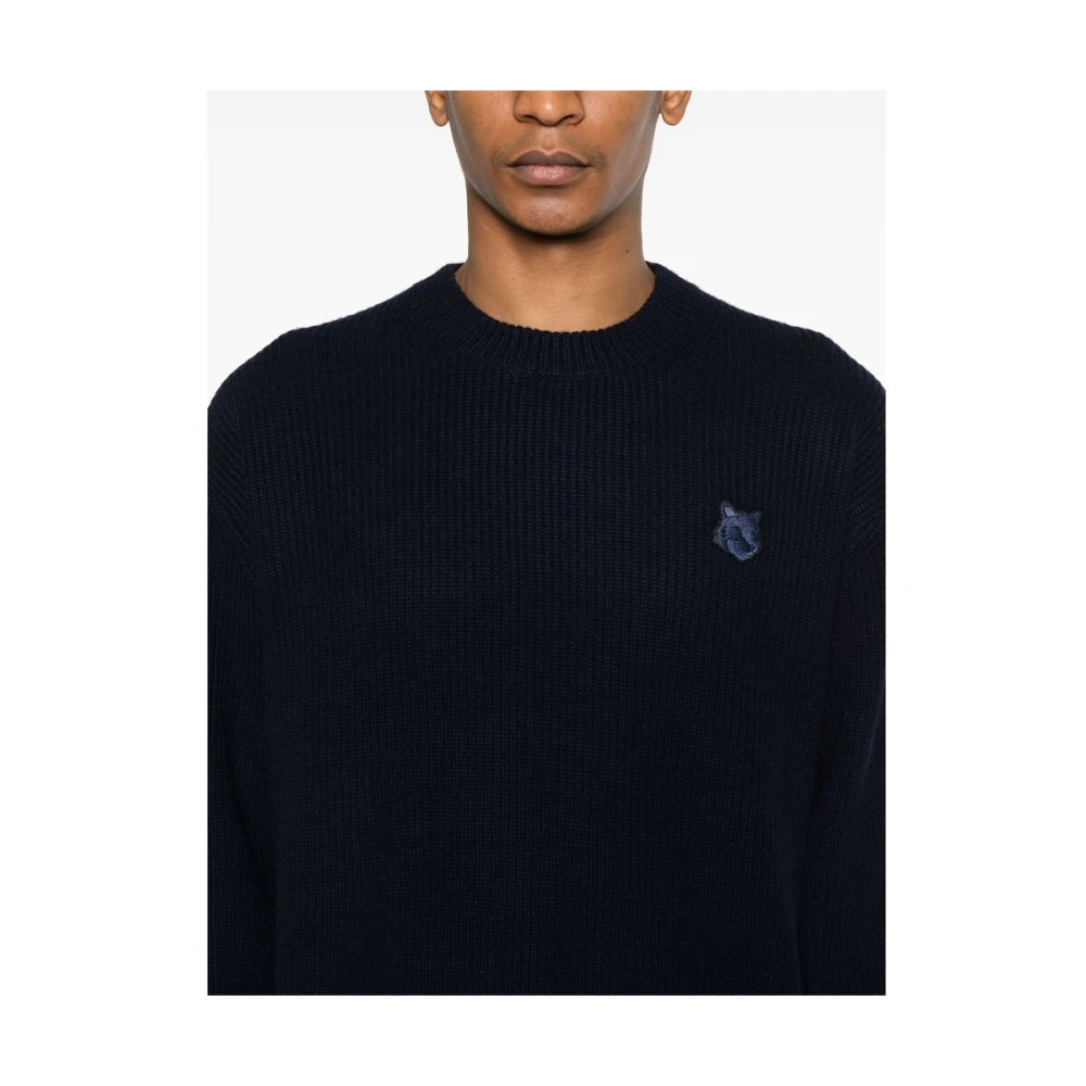 Maison Kitsuné Navy Blue Fox Head Sweater Blue Heren