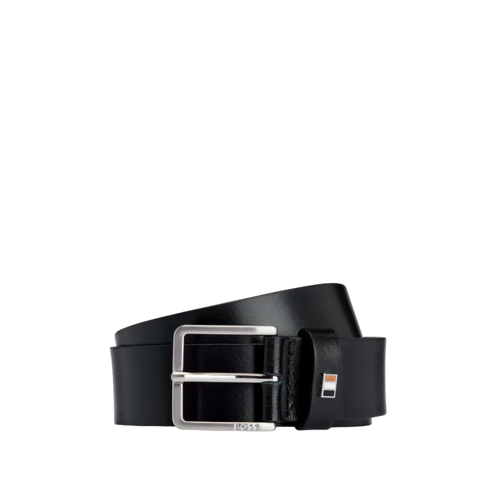 Boss Uomo Nero - Cinture In Pelle Italiane Con Bandiera Metallica - Accessories - 80 Cm