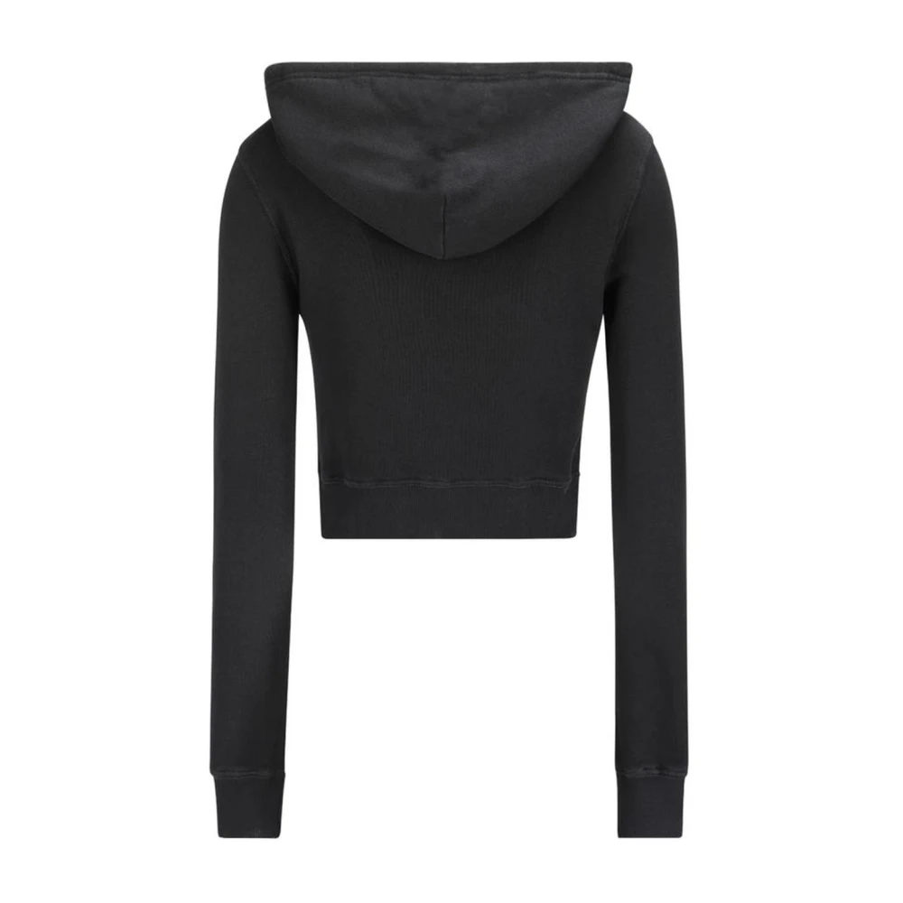 Diesel Logo Applique Cropped Cotton Hoodie Black Dames