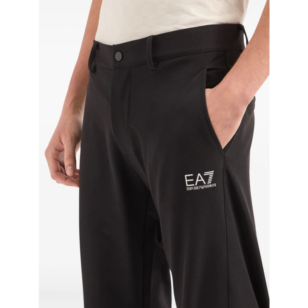 Emporio Armani EA7 Zwarte Logo Print Broek Rechte Pijp Black Heren
