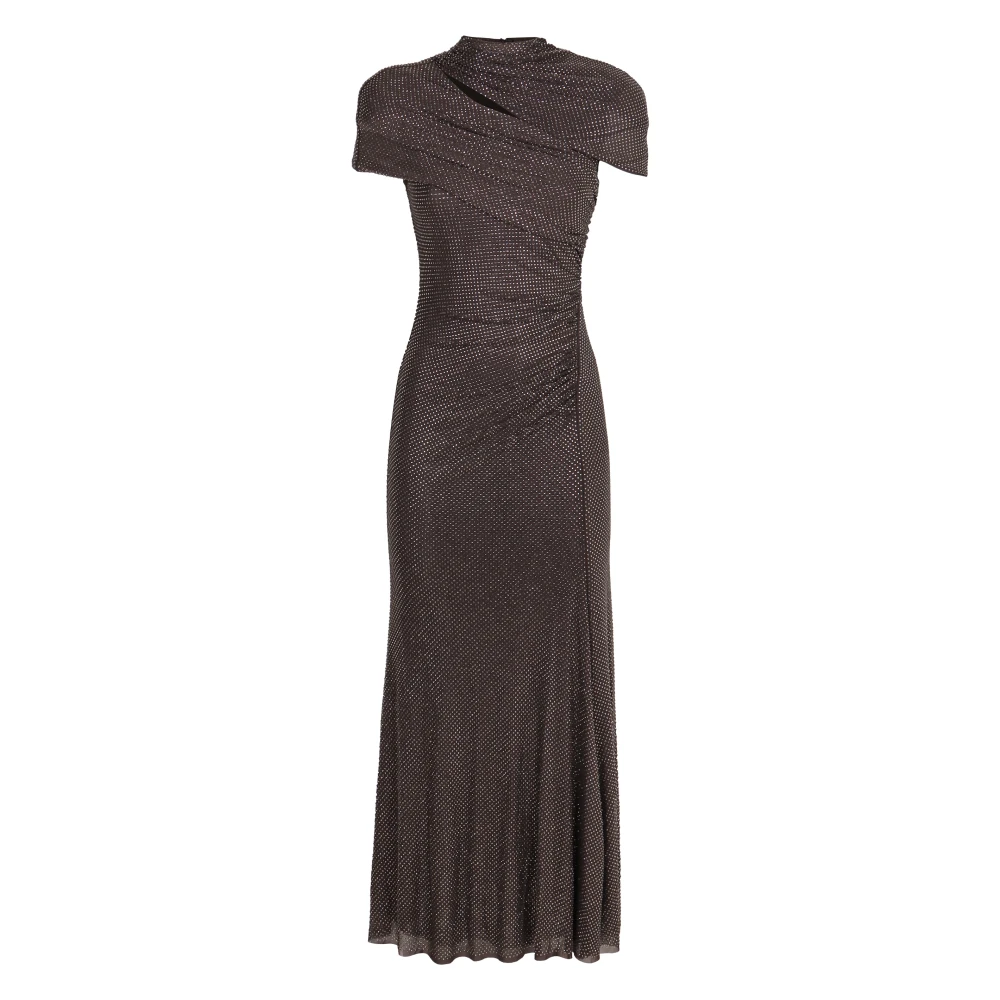 Self Portrait Jurk met strass-mesh en cut-outdetails tot halverwege de kuit Gray Dames