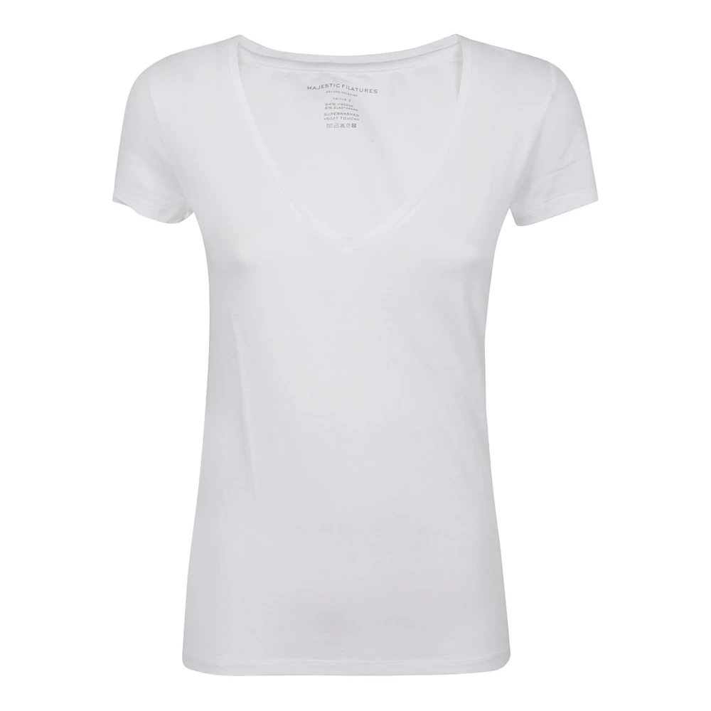 Majestic filatures Korte mouwen V-hals T-shirt White Dames