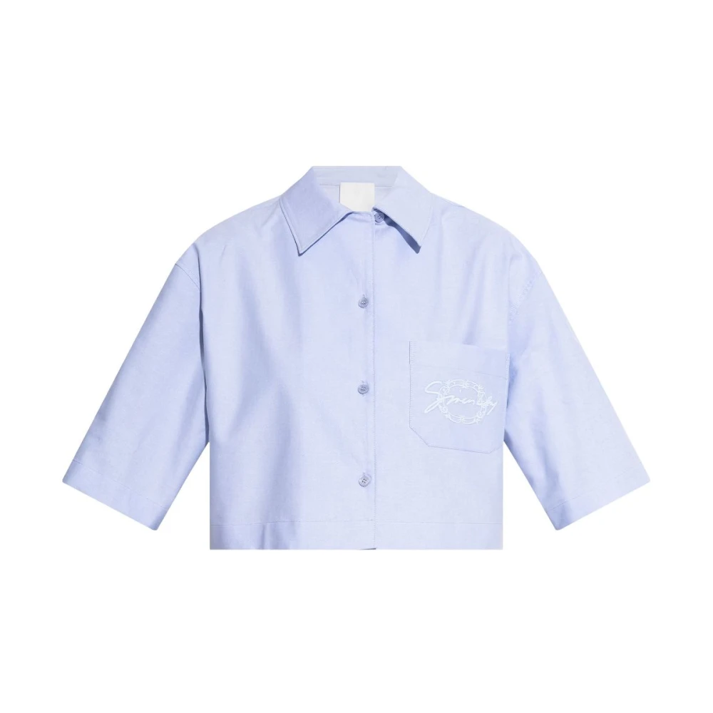 Givenchy Women's Blue Shirts, S, Hawaiian Collar Cotton Shirt With Pocket