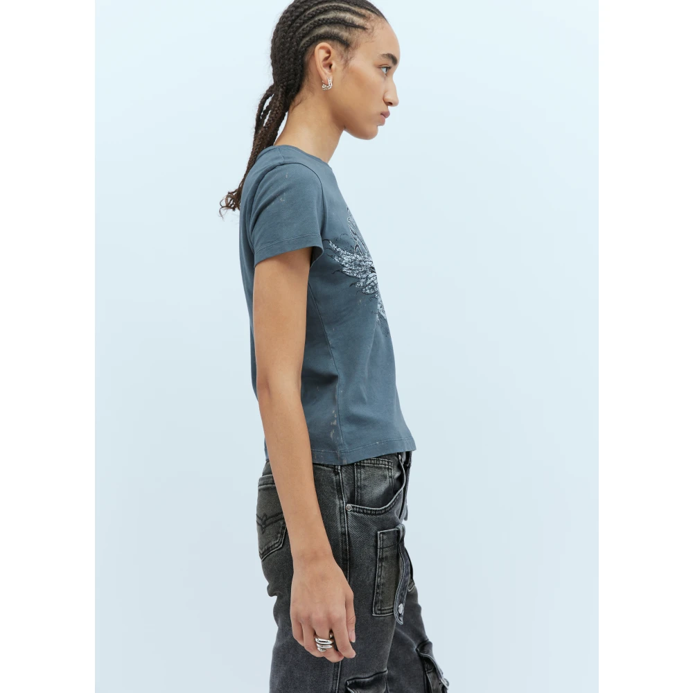 Blumarine Logo Print Katoenen T-Shirt Black Dames