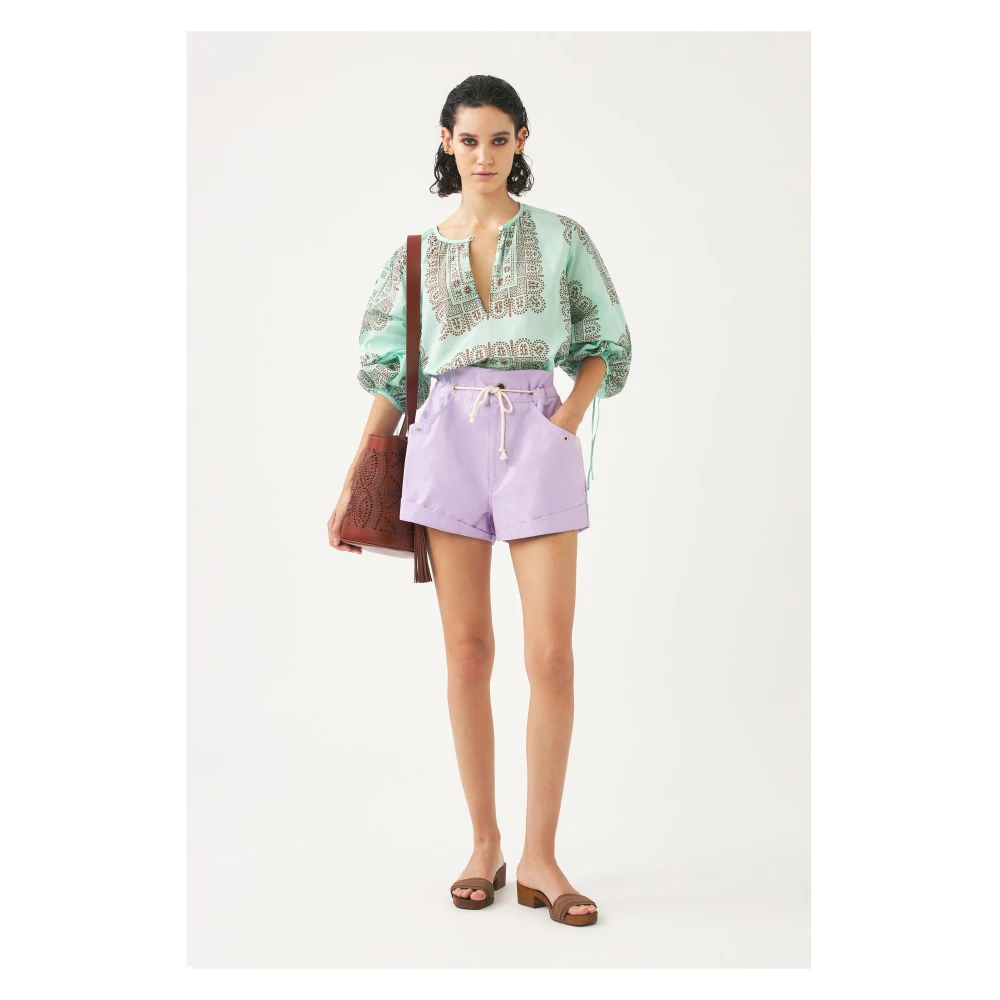 Antik batik Katoenen canvas shorts Kimi Purple Dames